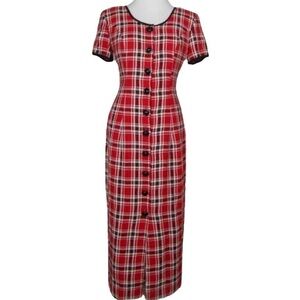 Misty Lane Vintage Red Plaid Midi Dress Size 8 Union Made USA